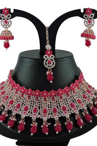 Red designer function wear ad necklace set