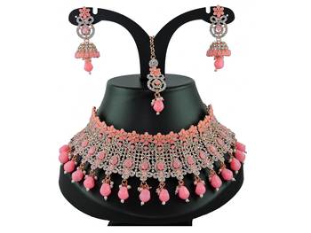 Pink designer function wear ad necklace set 1