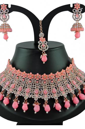 Pink designer function wear ad necklace set