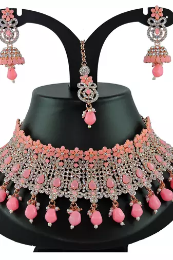 Pink designer function wear ad necklace set