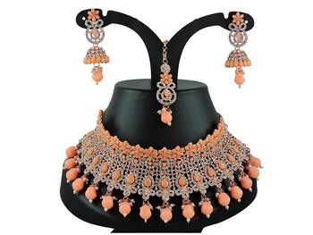 Orange designer function wear ad necklace set 1