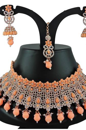 Orange designer function wear ad necklace set