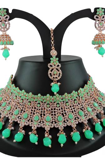 Green designer function wear ad necklace set