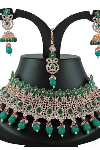 Green designer function wear ad necklace set