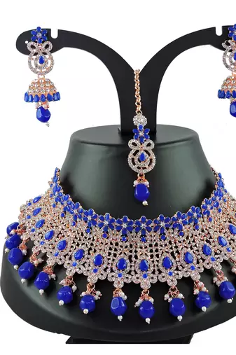 Blue designer function wear ad necklace set