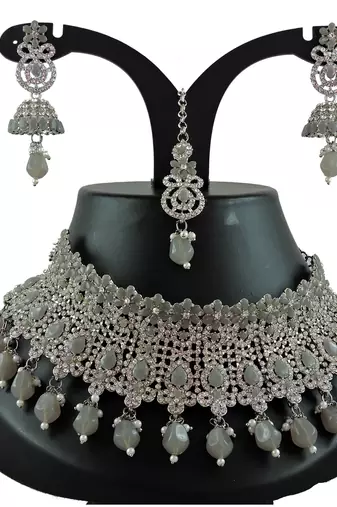 Grey designer function wear ad necklace set