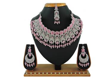 Pink designer function wear ad necklace set 1