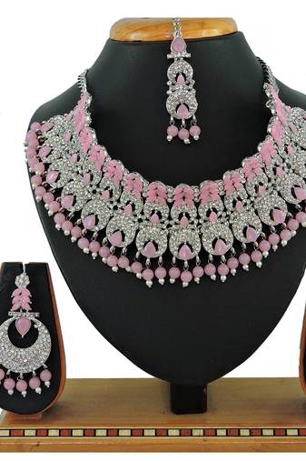 Pink designer function wear ad necklace set
