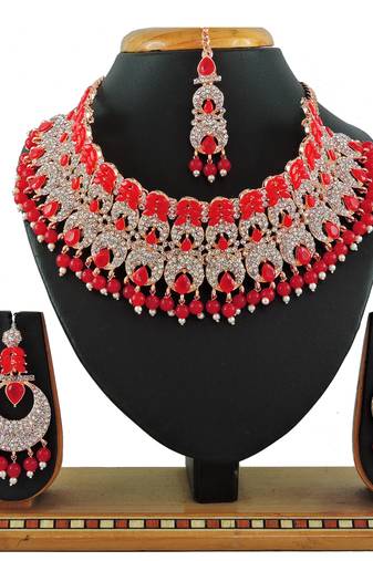 Red designer function wear ad necklace set