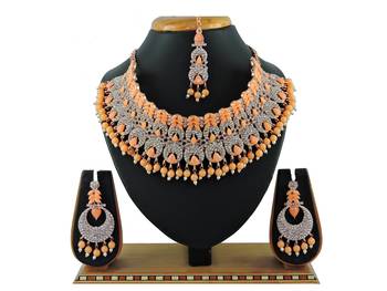 Orange designer function wear ad necklace set 1