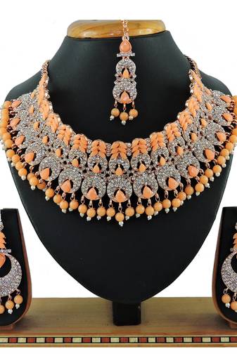 Orange designer function wear ad necklace set