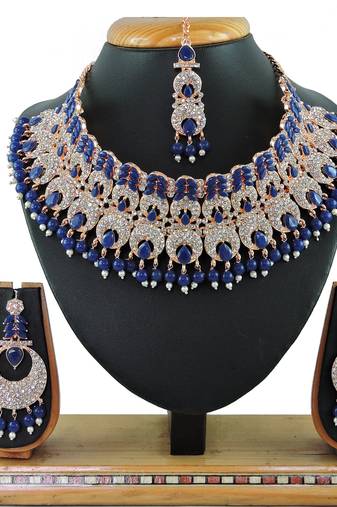 Blue designer function wear ad necklace set