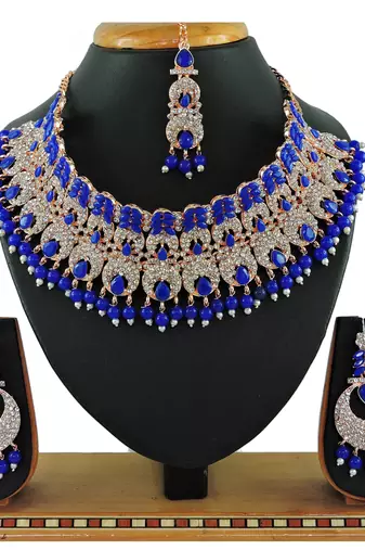 Blue designer function wear ad necklace set