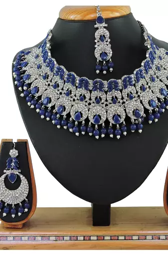 Blue designer function wear ad necklace set
