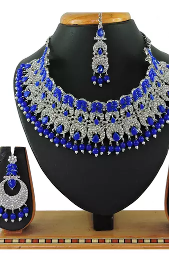 Blue designer function wear ad necklace set