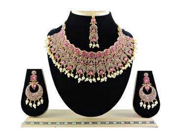 Pink designer function wear ad necklace set 1