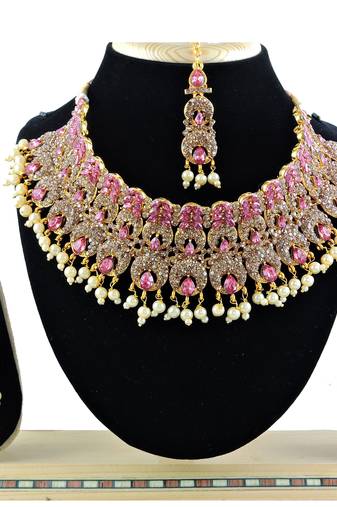 Pink designer function wear ad necklace set