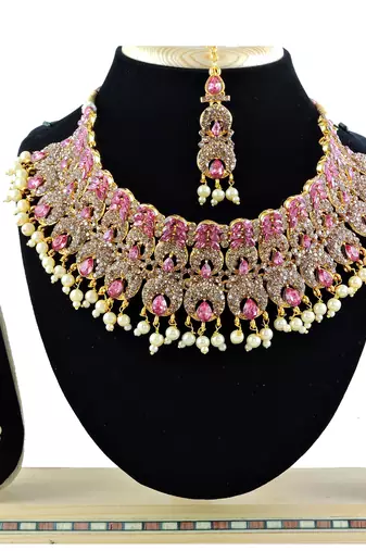 Pink designer function wear ad necklace set