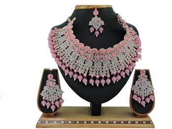 Pink designer function wear ad necklace set 1