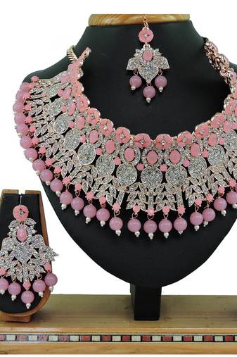 Pink designer function wear ad necklace set