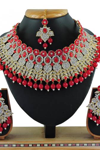 Red designer function wear ad necklace set