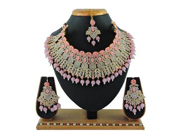 Pink designer function wear ad necklace set 1