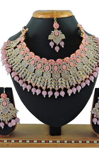 Pink designer function wear ad necklace set