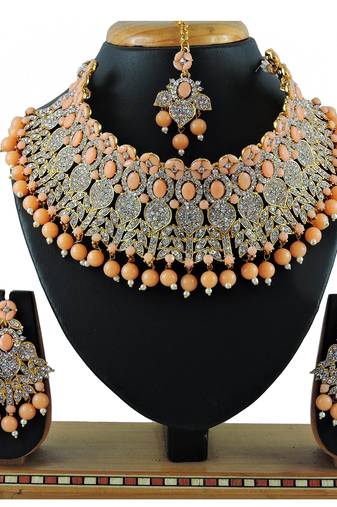 Orange designer function wear ad necklace set