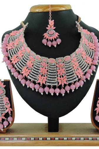 Pink designer function wear ad necklace set