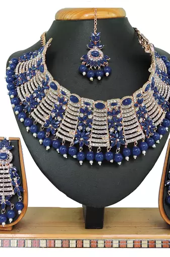 Blue designer function wear ad necklace set