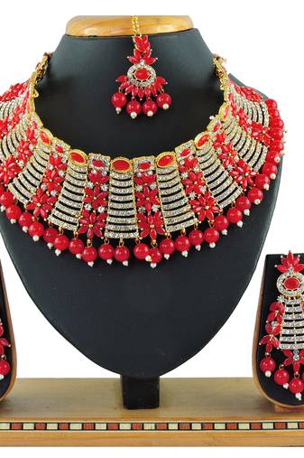 Red designer function wear ad necklace set