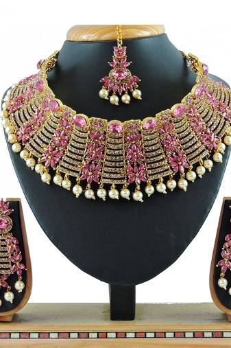 Pink designer function wear ad necklace set