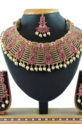 Pink designer function wear ad necklace set