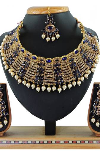 Blue designer function wear ad necklace set