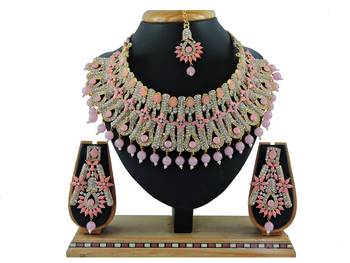 Pink designer function wear ad necklace set 1