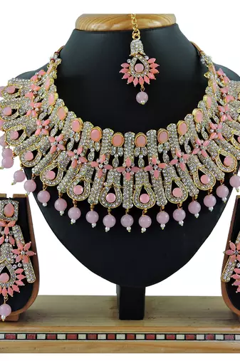 Pink designer function wear ad necklace set