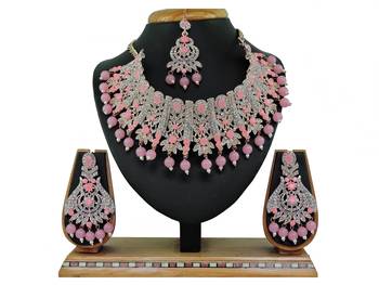 Pink designer function wear ad necklace set 1