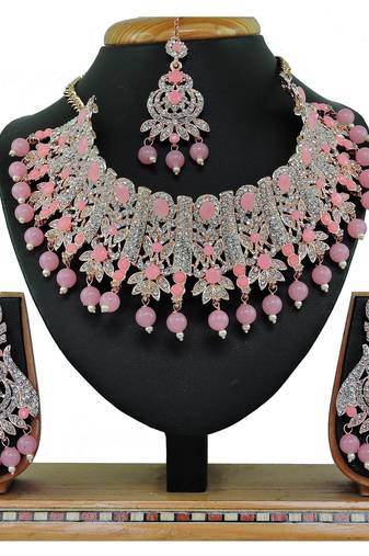 Pink designer function wear ad necklace set
