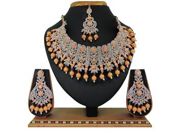 Orange designer function wear ad necklace set 1