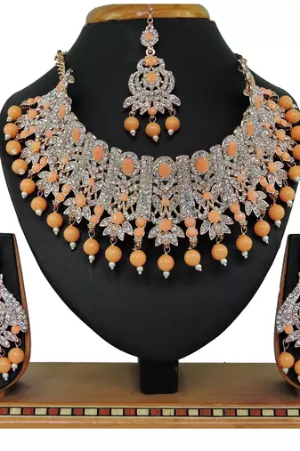 Orange designer function wear ad necklace set