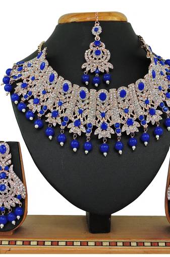 Blue designer function wear ad necklace set