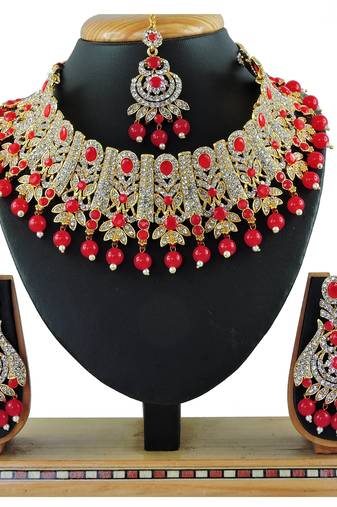 Red designer function wear ad necklace set