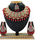 Red designer function wear ad necklace set