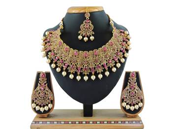 Pink designer function wear ad necklace set 1