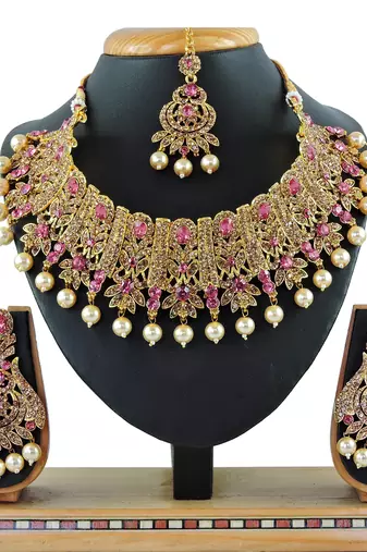 Pink designer function wear ad necklace set