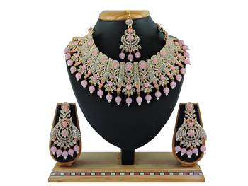 Pink designer function wear ad necklace set 1