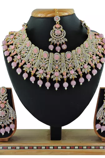Pink designer function wear ad necklace set