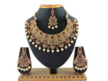 Maroon designer function wear ad necklace set 1
