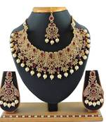 Maroon designer function wear ad necklace set