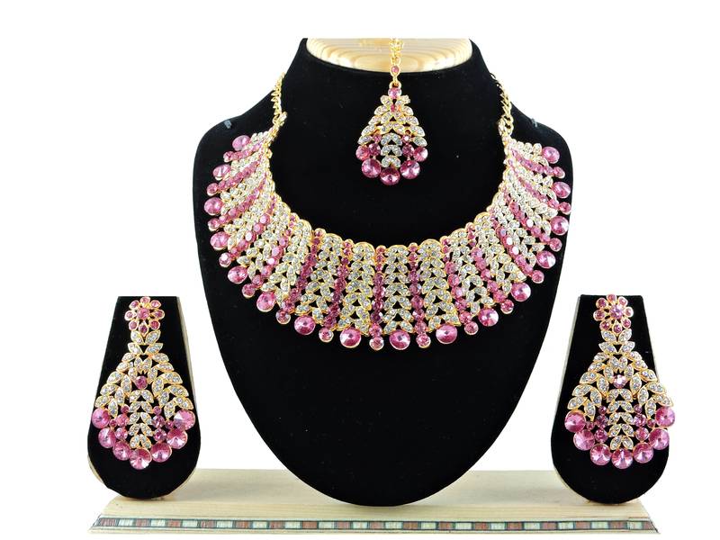 Pink designer function wear ad necklace set